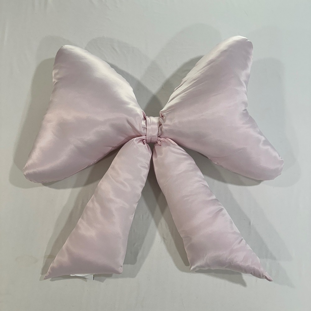 Truly Lou Pink Satin Bow Decorative Pillow Oversized Coquette Balletcore Decor